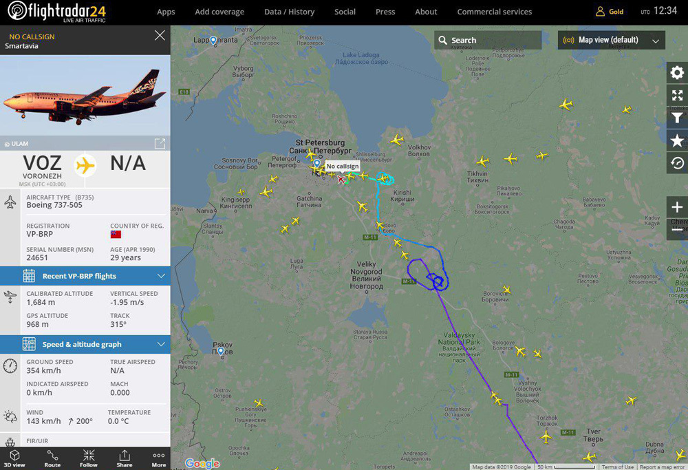 Скриншот с сайта flightradar24.com